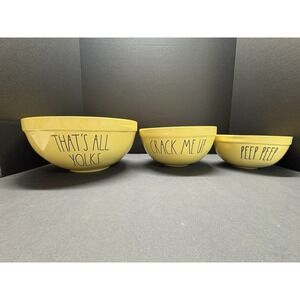Rae Dunn THAT'S ALL YOLKS CRACK ME UP PEEP PEEP Mixing Bowl Set Yellow